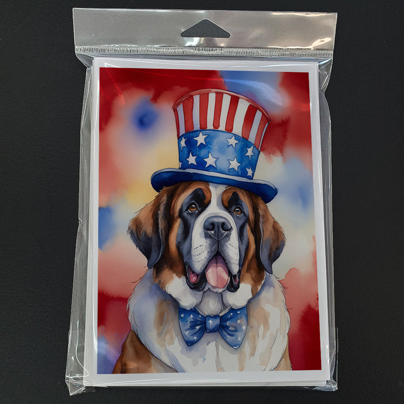Saint Bernard Patriotic American Greeting Cards - Blank Note Cards – 8-Pack of Artist-Designed Cards with Envelopes