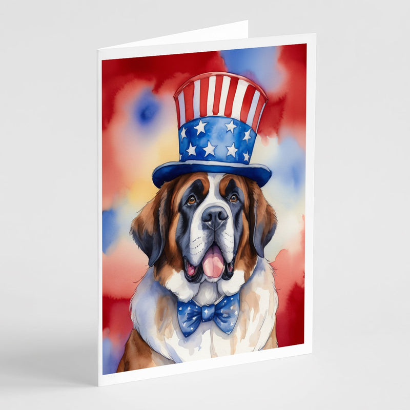 Saint Bernard Patriotic American Greeting Cards - Blank Note Cards – 8-Pack of Artist-Designed Cards with Envelopes