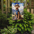 Airedale Terrier Cowboy Welcome Garden Flag – Western Dog Yard Decor with Mountain Landscape