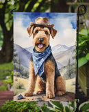 Airedale Terrier Cowboy Welcome Garden Flag – Western Dog Yard Decor with Mountain Landscape