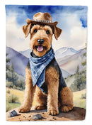 Airedale Terrier Cowboy Welcome Garden Flag – Western Dog Yard Decor with Mountain Landscape