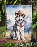 Alaskan Malamute Cowboy Welcome Garden Flag – Western Dog Yard Decor with Mountain Landscape