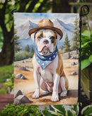 American Bulldog Cowboy Welcome Garden Flag – Western Dog Yard Decor with Mountain Landscape