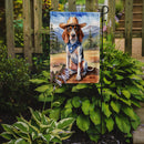 American English Coonhound Cowboy Welcome Garden Flag – Western Dog Yard Decor with Mountain Landscape