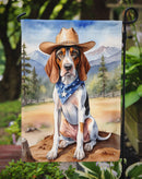 American English Coonhound Cowboy Welcome Garden Flag – Western Dog Yard Decor with Mountain Landscape