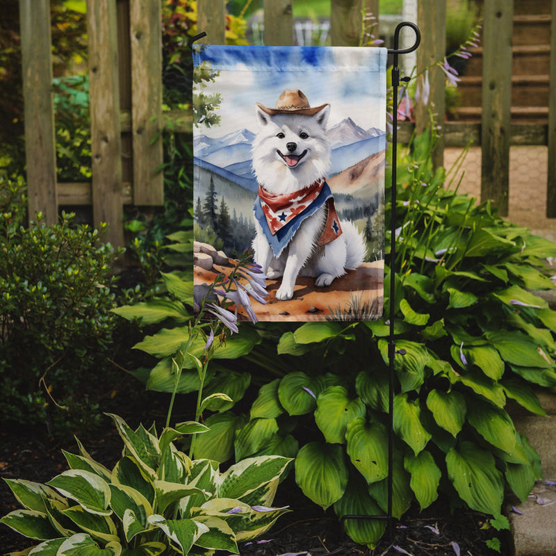 American Eskimo Cowboy Welcome Garden Flag – Western Dog Yard Decor with Mountain Landscape
