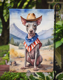 American Hairless Terrier Cowboy Welcome Garden Flag – Western Dog Yard Decor with Mountain Landscape