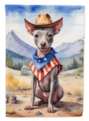 American Hairless Terrier Cowboy Welcome Garden Flag – Western Dog Yard Decor with Mountain Landscape