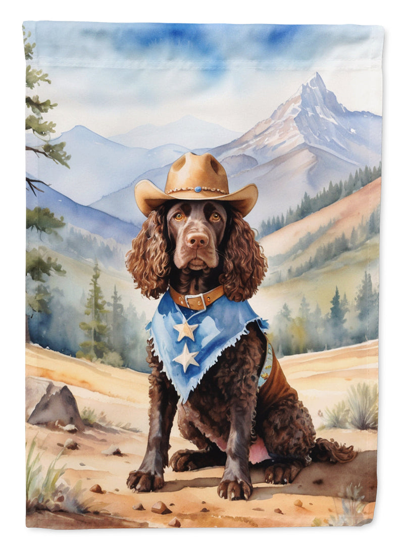 American Water Spaniel Cowboy Welcome Garden Flag – Western Dog Yard Decor with Mountain Landscape