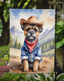 Border Terrier Cowboy Welcome Garden Flag – Western Dog Yard Decor with Mountain Landscape