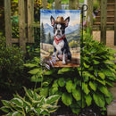 Boston Terrier Cowboy Welcome Garden Flag – Western Dog Yard Decor with Mountain Landscape