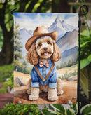 Cockapoo Cowboy Welcome Garden Flag – Western Dog Yard Decor with Mountain Landscape
