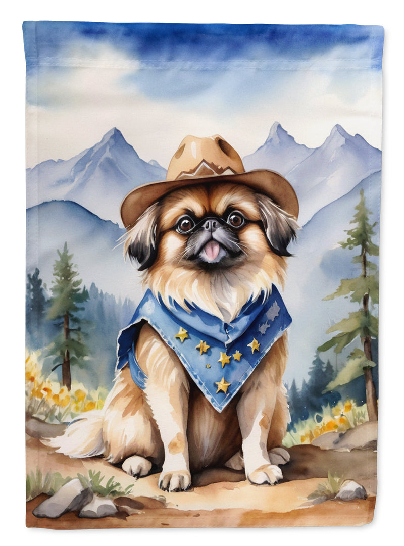 Pekingese Cowboy Welcome House Flag