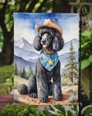 Black Poodle Cowboy Welcome Garden Flag – Western Dog Yard Decor with Mountain Landscape