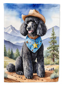 Black Poodle Cowboy Welcome Garden Flag – Western Dog Yard Decor with Mountain Landscape