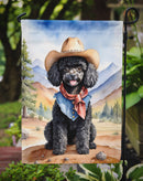 Black Poodle Cowboy Welcome Garden Flag – Western Dog Yard Decor with Mountain Landscape