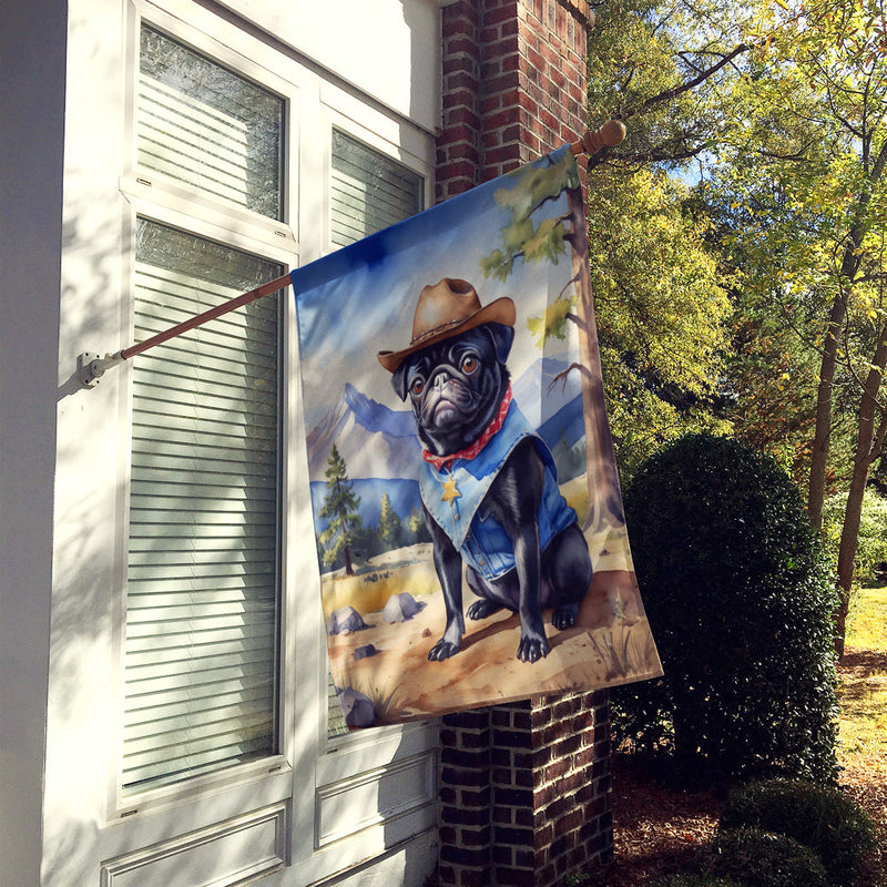 Pug Cowboy Welcome House Flag