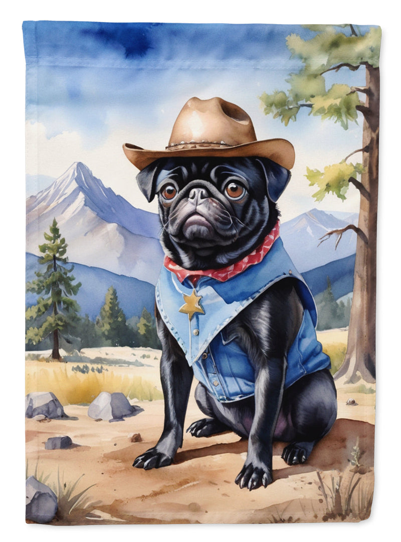 Pug Cowboy Welcome House Flag