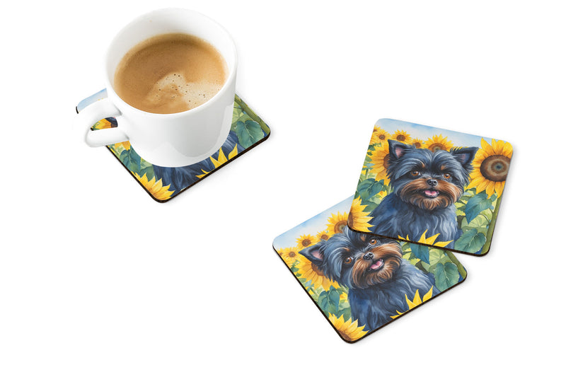 Affenpinscher in Sunflowers Foam Coasters