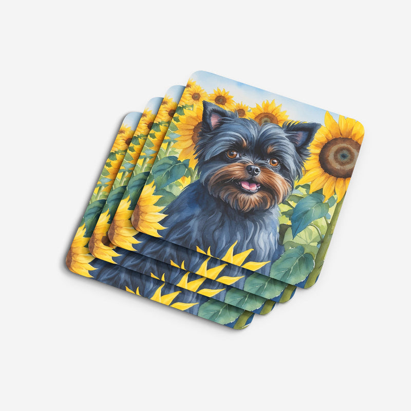 Affenpinscher in Sunflowers Coasters - Set of 4 Lightweight Foam, Absorbent Drink Coasters