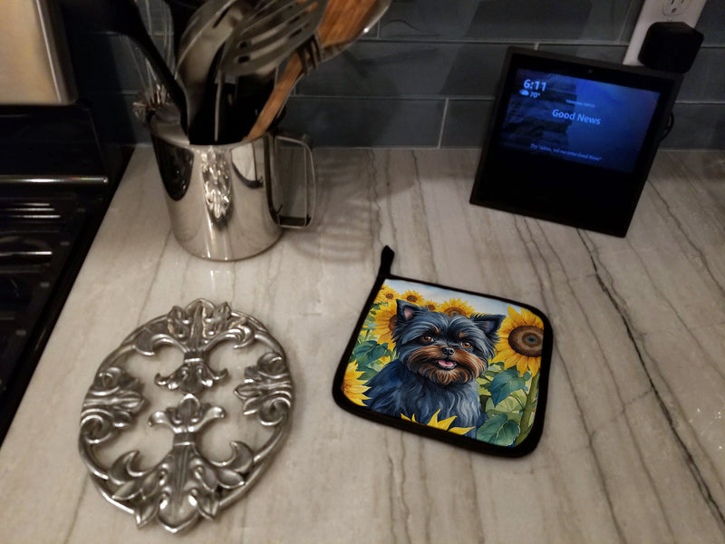 Affenpinscher in Sunflowers Pair of Pot Holders