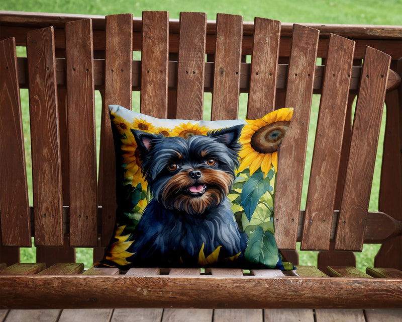 Affenpinscher in Sunflowers Throw Pillow