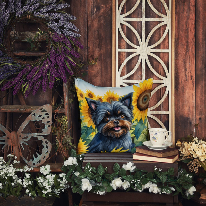 Affenpinscher in Sunflowers Throw Pillow - 14x14 Decorative Pillow – Art for Your Home & Patio