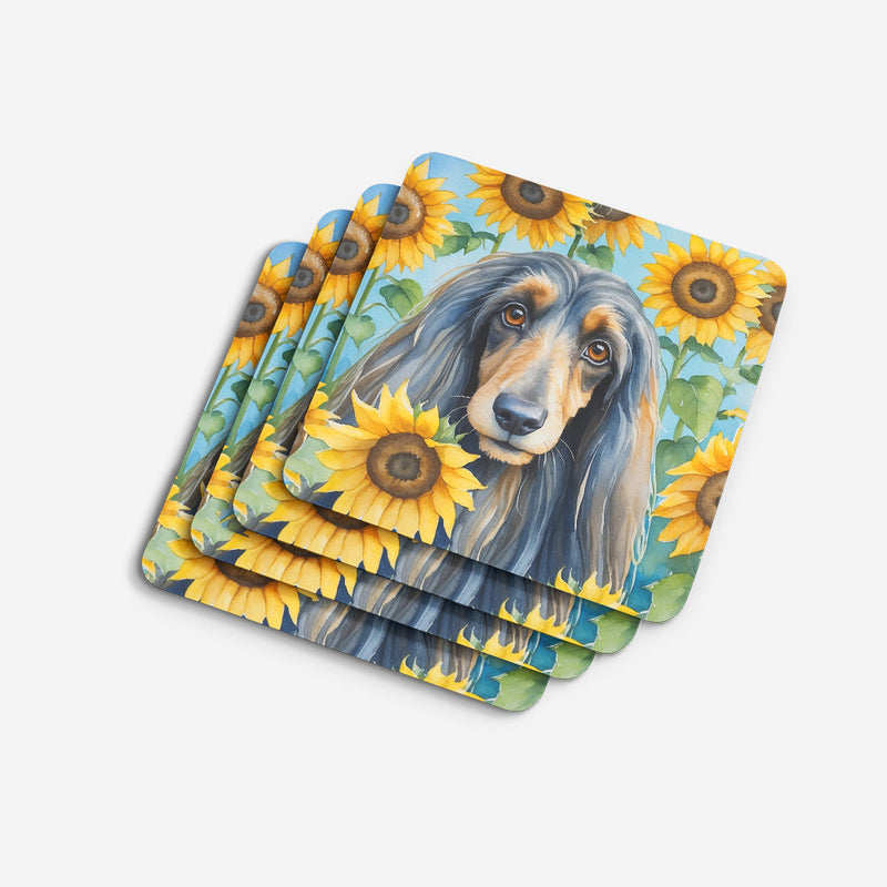Afghan Hound in Sunflowers Coasters - Set of 4 Lightweight Foam, Absorbent Drink Coasters
