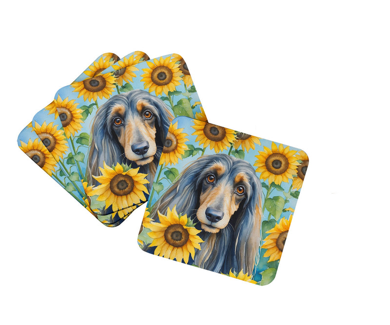 Afghan Hound in Sunflowers Foam Coasters