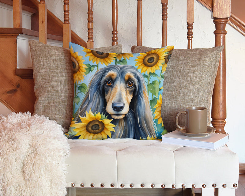 Afghan Hound in Sunflowers Throw Pillow