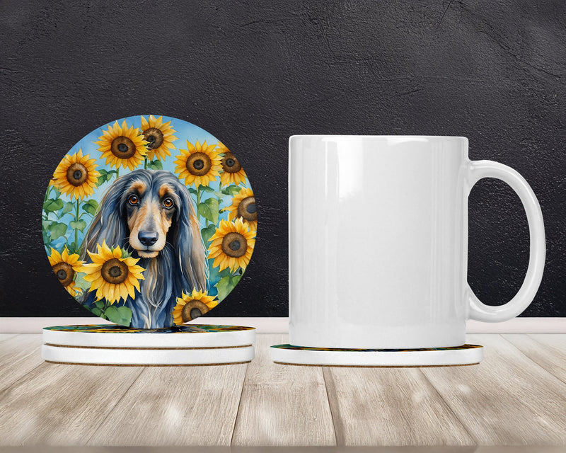 Afghan Hound in Sunflowers Large Sandstone Coasters Pack of 4