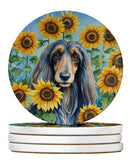 Afghan Hound in Sunflowers Large Sandstone Coasters Pack of 4