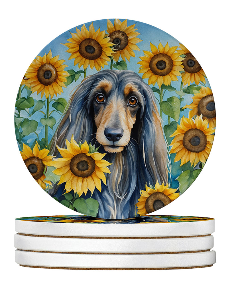 Afghan Hound in Sunflowers Large Sandstone Coasters Pack of 4