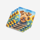 Airedale Terrier in Sunflowers Coasters - Set of 4 Lightweight Foam, Absorbent Drink Coasters