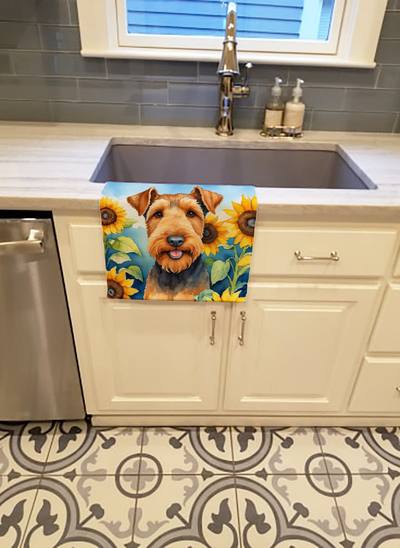 Airedale Terrier in Sunflowers Kitchen Towel