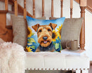 Airedale Terrier in Sunflowers Throw Pillow - 14x14 Decorative Pillow – Art for Your Home & Patio