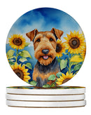 Airedale Terrier in Sunflowers Large Sandstone Coasters Pack of 4