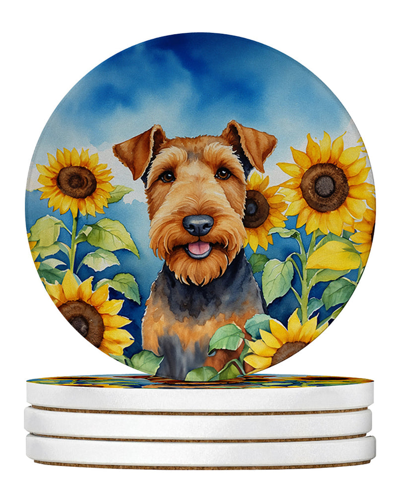 Airedale Terrier in Sunflowers Large Sandstone Coasters Pack of 4