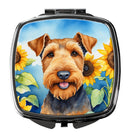 Airedale Terrier in Sunflowers Compact Mirror – Stylish Purse Mirror with Artistic Covers