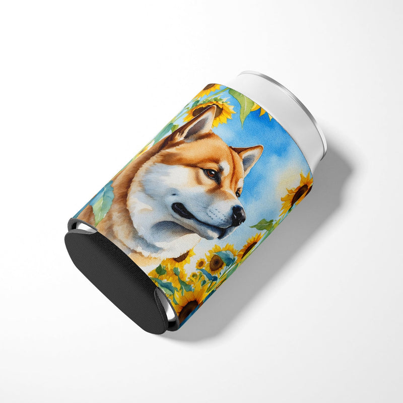 Akita in Sunflowers Can or Bottle Hugger