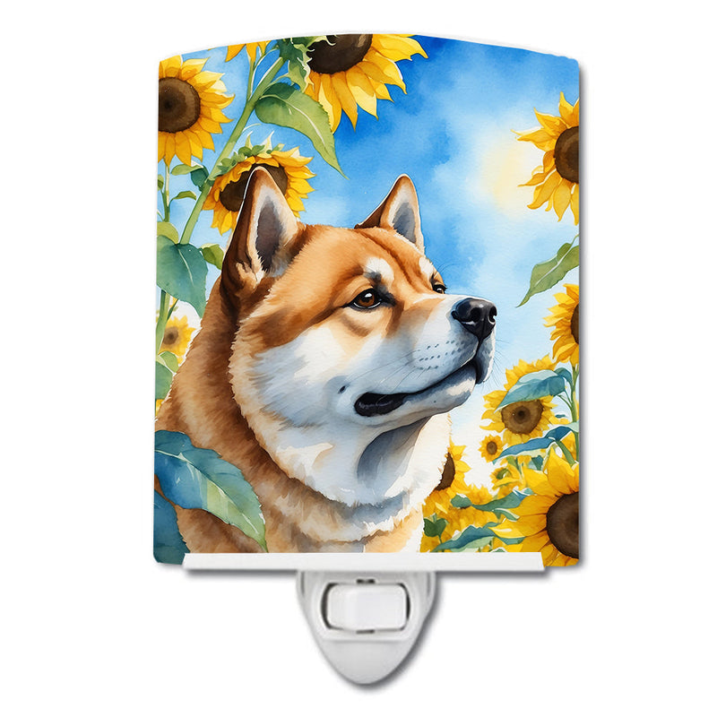 Akita in Sunflowers Ceramic Night Light