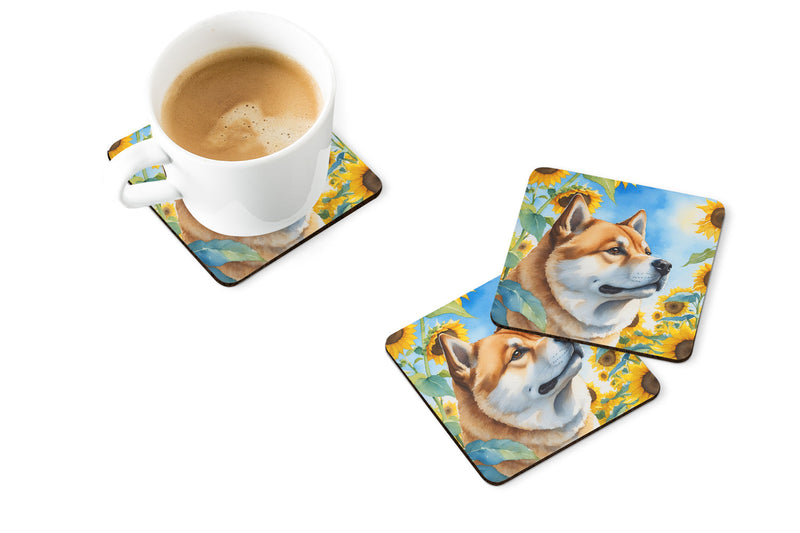 Akita in Sunflowers Coasters - Set of 4 Lightweight Foam, Absorbent Drink Coasters