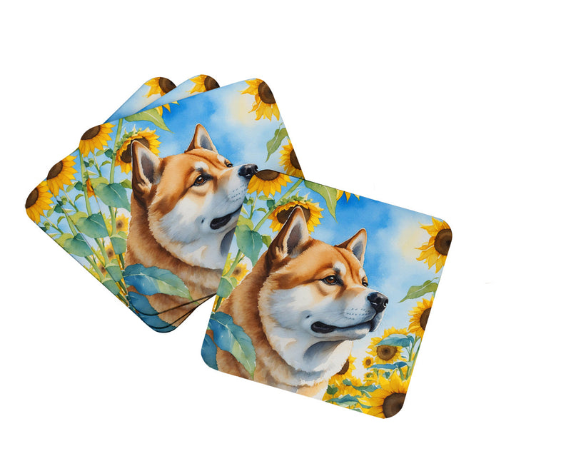 Akita in Sunflowers Coasters - Set of 4 Lightweight Foam, Absorbent Drink Coasters