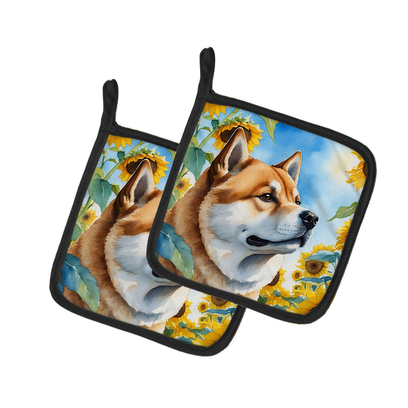 Akita in Sunflowers Pair of Pot Holders