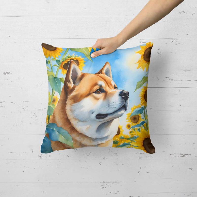 Akita in Sunflowers Throw Pillow