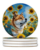 Akita in Sunflowers Large Sandstone Coasters Pack of 4