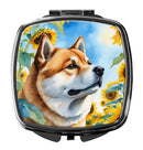 Akita in Sunflowers Compact Mirror – Stylish Purse Mirror with Artistic Covers