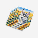 Alaskan Klee Kai in Sunflowers Coasters - Set of 4 Lightweight Foam, Absorbent Drink Coasters