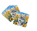 Alaskan Klee Kai in Sunflowers Coasters - Set of 4 Lightweight Foam, Absorbent Drink Coasters