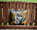 Alaskan Klee Kai in Sunflowers Throw Pillow - 14x14 Decorative Pillow – Art for Your Home & Patio